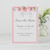 Elegant roze grijze Floral bruiloft Save The Date (Staand voorkant)