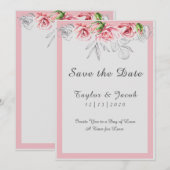 Elegant roze grijze Floral bruiloft Save The Date (Voorkant / Achterkant)