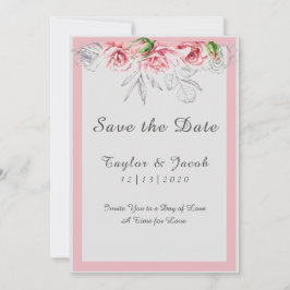 Elegant roze grijze Floral bruiloft Save The Date
