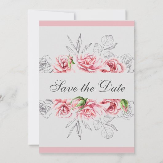 Elegant roze grijze Floral bruiloft Save The Date (Voorkant)