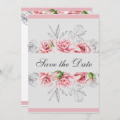 Elegant roze grijze Floral bruiloft Save The Date (Voorkant / Achterkant)