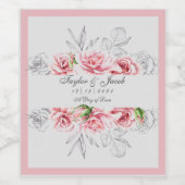 Elegant roze grijze Floral bruiloft Wijn Etiket (Enkel label)