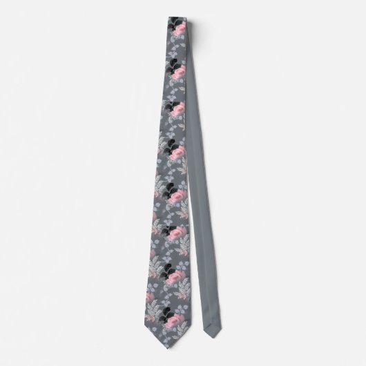 Elegant roze grijze  Floral Pattern Stropdas (Voorkant)
