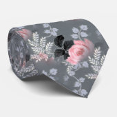 Elegant roze grijze  Floral Pattern Stropdas (Opgerold)