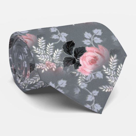 Elegant roze grijze  Floral Pattern Stropdas (Opgerold)