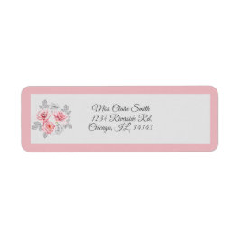 Elegant roze grijze Floral Script Weduwadres Etiket