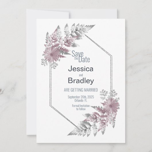 Elegant roze grijze geometrische bruiloft save the date (Voorkant)