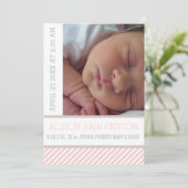 Elegant roze, grijze, gestreept meisje aankondiging (Staand voorkant)