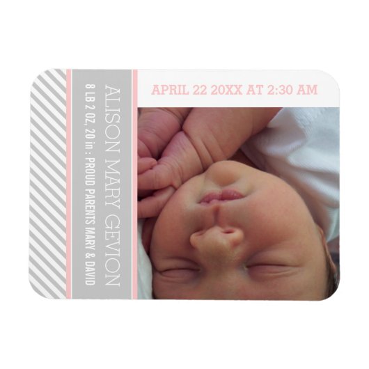 Elegant roze, grijze, gestreept meisje magneet (Horizontaal)