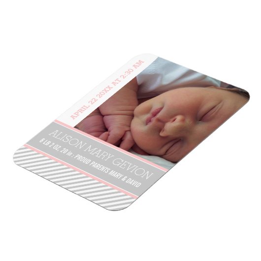 Elegant roze, grijze, gestreept meisje magneet (Linkerzijde)