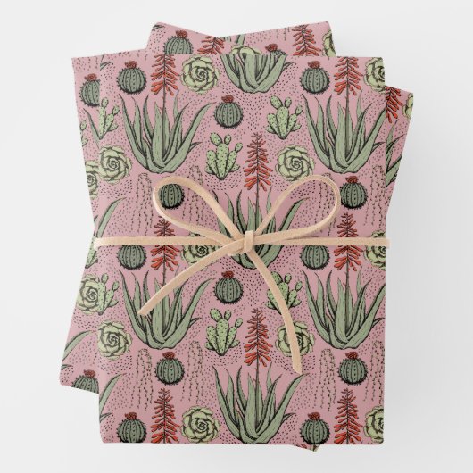 Elegant Roze & Groen Bloemmotief Bloemen Inpakpapier Vel (In situ)