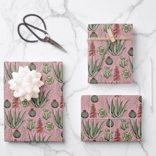 Elegant Roze & Groen Bloemmotief Bloemen Inpakpapier Vel (Voorkant)