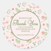 Elegant roze groen bloemmotief Dank u Ronde Sticker (Voorkant)
