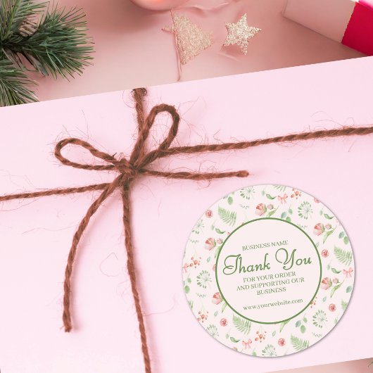 Elegant roze groen bloemmotief Dank u Ronde Sticker