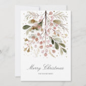 Elegant Roze Groen Kerst Familie Foto Feestdagenkaart (Voorkant)