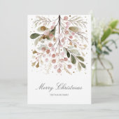 Elegant Roze Groen Kerst Familie Foto Feestdagenkaart (Staand voorkant)