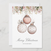 Elegant Roze Groen Kerst Familie Foto Feestdagenkaart (Voorkant)