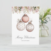 Elegant Roze Groen Kerst Familie Foto Feestdagenkaart (Staand voorkant)