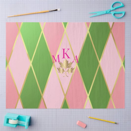 Elegant Roze & Groene Argyle Gift Tissuepapier (Craft)