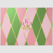 Elegant Roze & Groene Argyle Gift Tissuepapier (Voorkant)