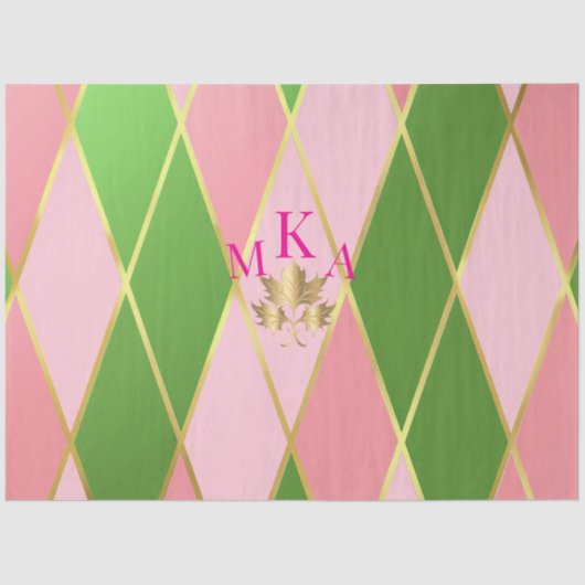 Elegant Roze & Groene Argyle Gift Tissuepapier (Voorkant)