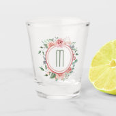 Elegant roze groene cirkel Lijst monogram Shot Glas (Voorkant)
