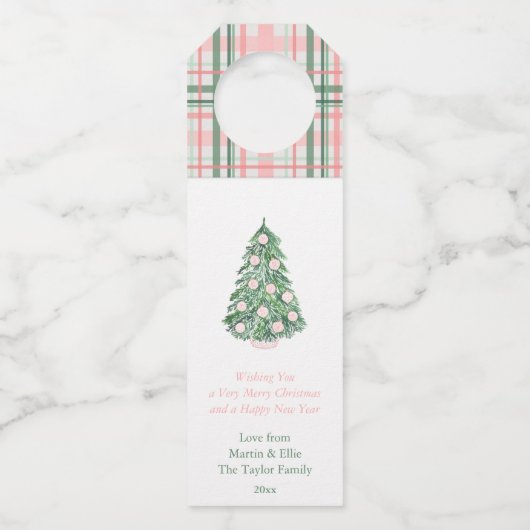 Elegant roze groene Feestdagen - Merry Kerstry Flessenhanger (Voorkant)