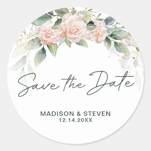 Elegant roze groene Floral Eucalyptus Wedding Ronde Sticker (Voorkant)