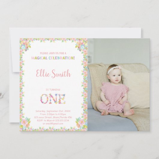 Elegant Roze & Groene Tuin Partij voor Meisjes Kaart (Voorkant)