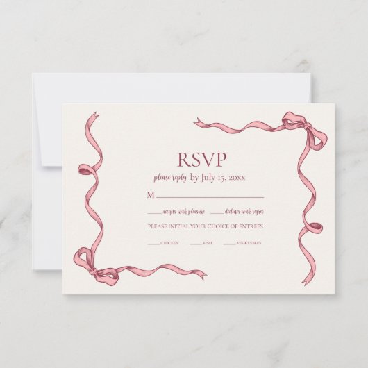 Elegant Roze Hand Getrokken Boog Bruiloft RSVP Kaartje (Voorkant)