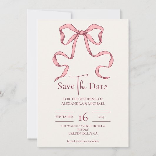 Elegant Roze Hand Getrokken Boog Bruiloft Save The Date (Voorkant)
