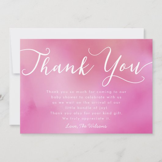 Elegant Roze hand Lettert Baby shower van het Manu Bedankkaart (Voorkant)