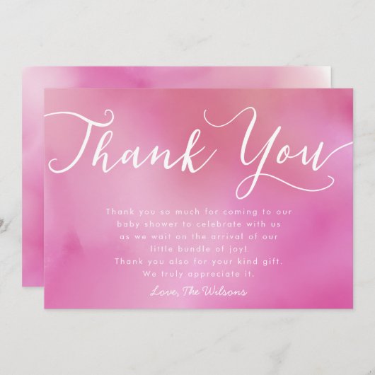 Elegant Roze hand Lettert Baby shower van het Manu Bedankkaart (Voorkant / Achterkant)
