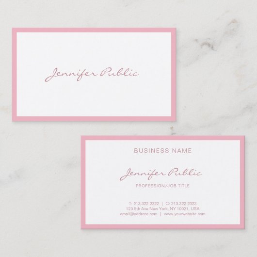 Elegant roze handgeschreven Script Plain Simple Lu Visitekaartje (Voorkant / Achterkant)