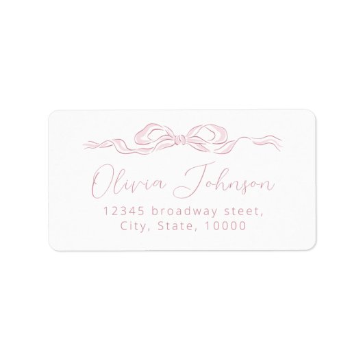 Elegant Roze Handgetekend Lint Retouradreslabel Etiket (Voorkant)