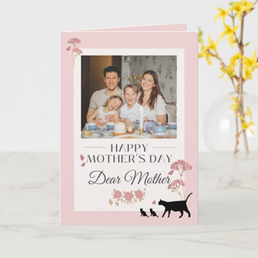 Elegant roze Happy Moederdag Kaart (Gele Bloem)