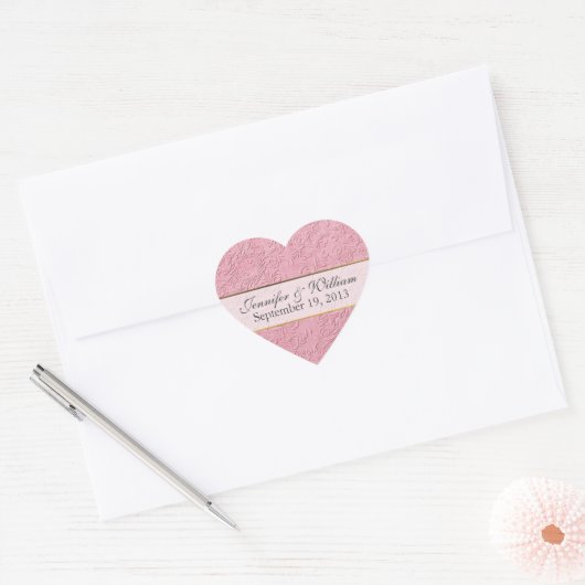 Elegant Roze Hart Custom Bruiloft Sticker (Envelop)