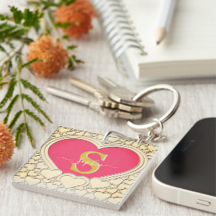 Elegant Roze Hart en Initiaal, Naam Stijlvol Sleutelhanger