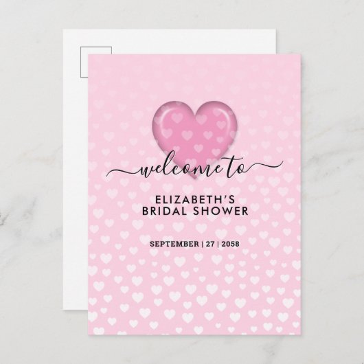 Elegant roze hart en spikkels ontwerp aankondigingskaart (Voorkant / Achterkant)