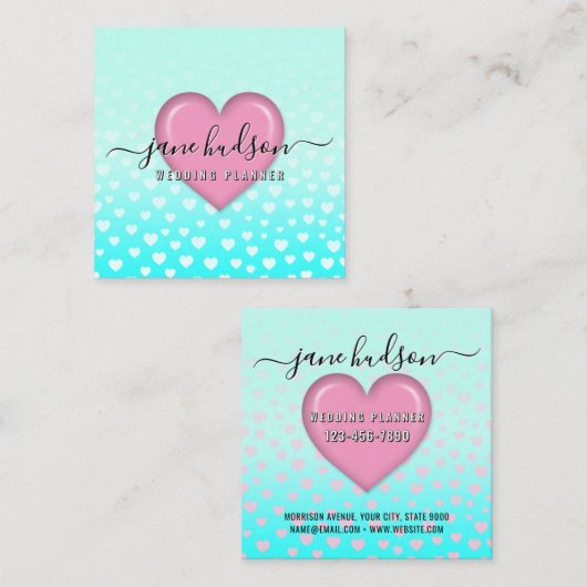 Elegant roze hart en spikkels ontwerp vierkante visitekaartje (Voorkant / Achterkant)