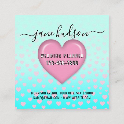 Elegant roze hart en spikkels ontwerp vierkante visitekaartje (Achterkant)