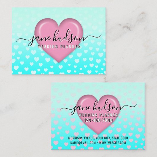 Elegant roze hart en spikkels ontwerp visitekaartje (Voorkant / Achterkant)