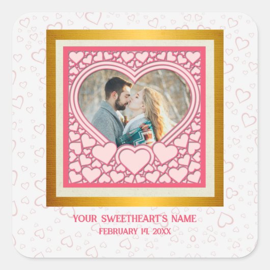 Elegant Roze Hart Fijne Valentijnsdag Stijlvol Vierkante Sticker (Voorkant)