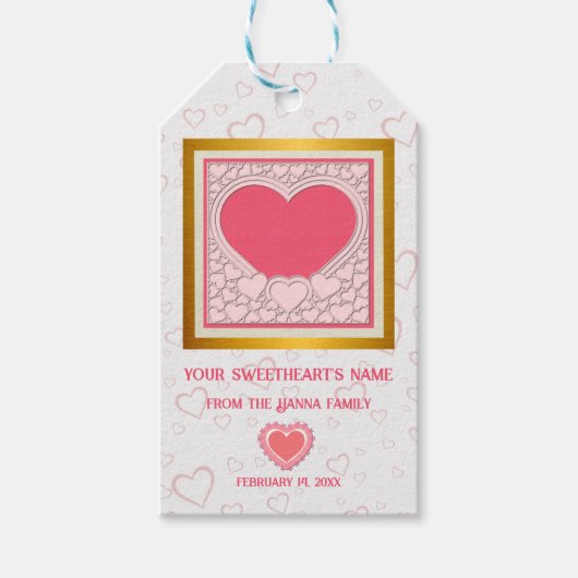Elegant Roze Hart Gelukkig Valentijnsdag Stijlvol Cadeaulabel (Voorkant)