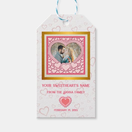 Elegant Roze Hart Gelukkig Valentijnsdag Stijlvol Cadeaulabel (Voorkant)