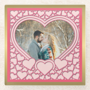 Elegant Roze Hart Gelukkig Valentijnsdag Stijlvol Glazen Onderzetter