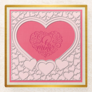 Elegant Roze Hart Gelukkig Valentijnsdag Stijlvol Glazen Onderzetter
