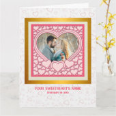 Elegant Roze Hart Gelukkig Valentijnsdag Stijlvol Kaart (Gele Bloem)