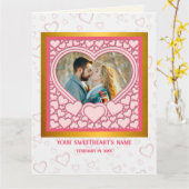 Elegant Roze Hart Gelukkig Valentijnsdag Stijlvol Kaart (Gele Bloem)