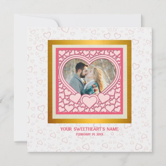 Elegant Roze Hart Gelukkig Valentijnsdag Stijlvol Kaart (Voorkant)